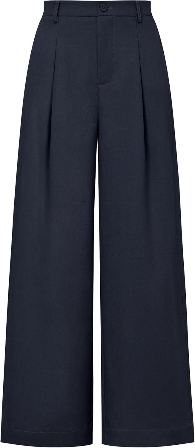 image:imageArachampCloz Womens Linen Blend Wide Leg Palazzo Pants AllSeason Business Casual Outfits Dress TrousersNavy