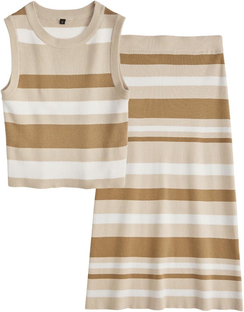 image:imageArachampCloz Womens Non See Through 2 Piece Sets Tank Top and Midi Skirt Knit OutfitsApricotkhaki