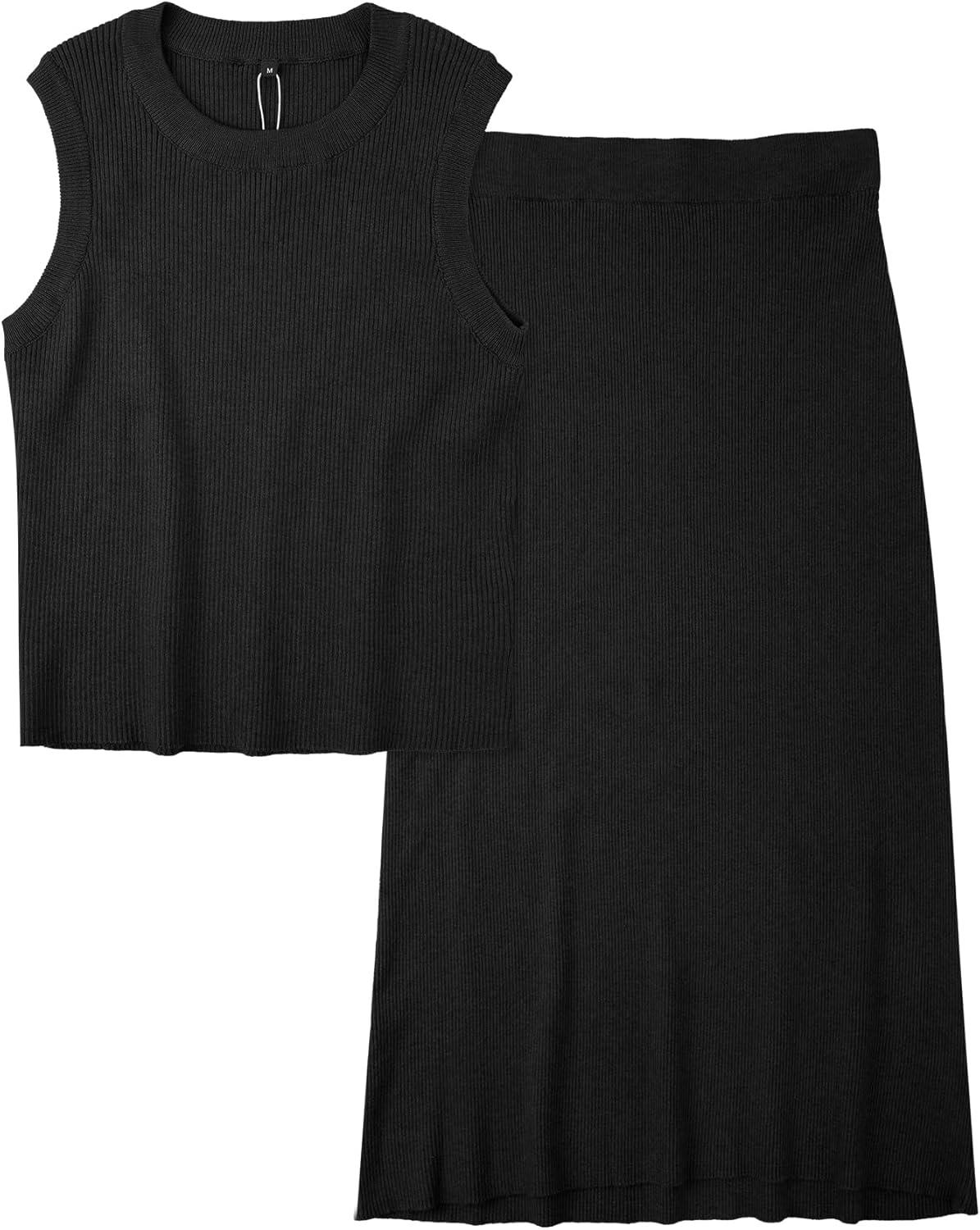 image:imageArachampCloz Womens Non See Through 2 Piece Sets Tank Top and Midi Skirt Knit OutfitsBlack