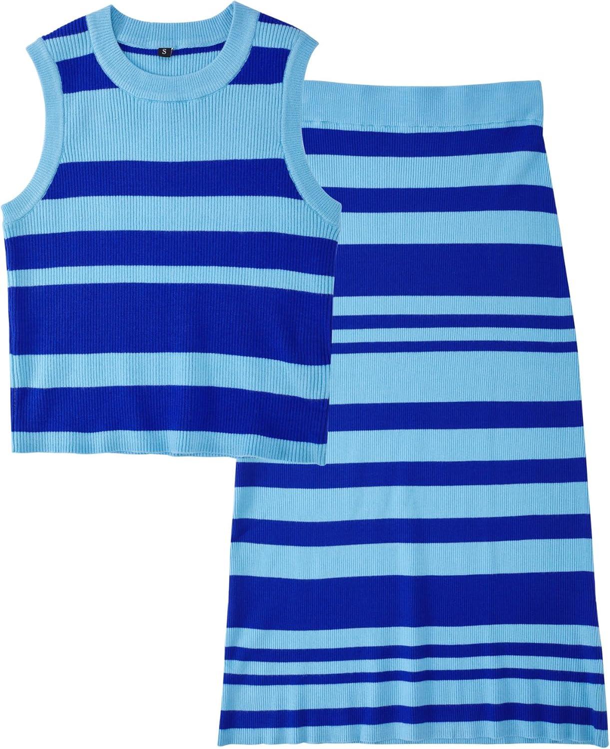 image:imageArachampCloz Womens Non See Through 2 Piece Sets Tank Top and Midi Skirt Knit OutfitsBlue