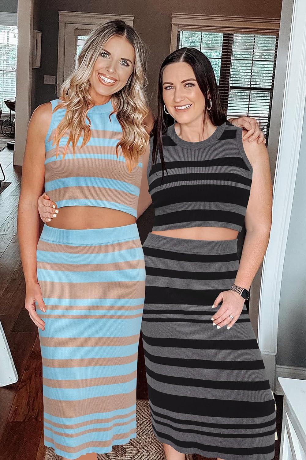 image:imageArachampCloz Womens Non See Through 2 Piece Sets Tank Top and Midi Skirt Knit OutfitsLight Bluebrown