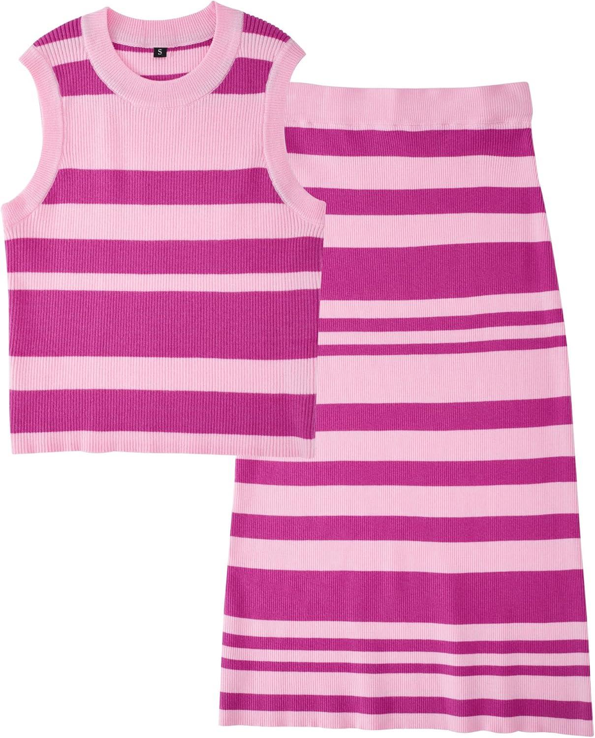 image:imageArachampCloz Womens Non See Through 2 Piece Sets Tank Top and Midi Skirt Knit OutfitsLight Pink Rose