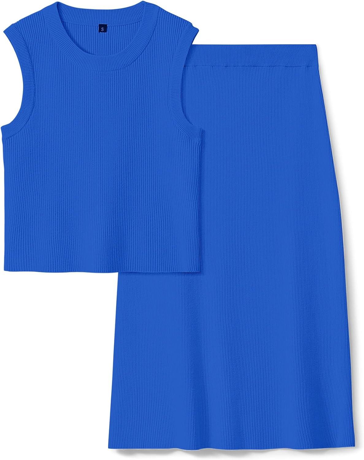 image:imageArachampCloz Womens Non See Through 2 Piece Sets Tank Top and Midi Skirt Knit OutfitsRoyal Blue