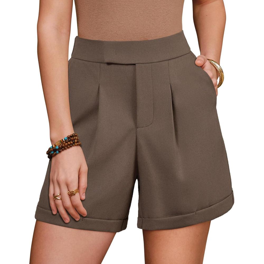 image:imageArachampCloz Womens Linen Blend High Waist Business Casual Wide Leg Shorts 2026Coffee