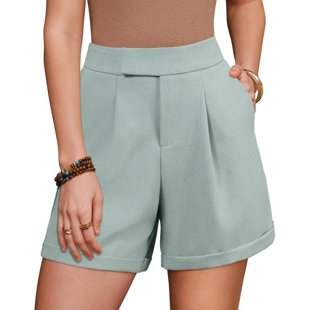 image:imageArachampCloz Womens Linen Blend High Waist Business Casual Wide Leg Shorts 2026Gray Green