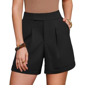 Arach&Cloz Women’s Linen Blend High Waist Business Casual Wide Leg Shorts 2026(Black)