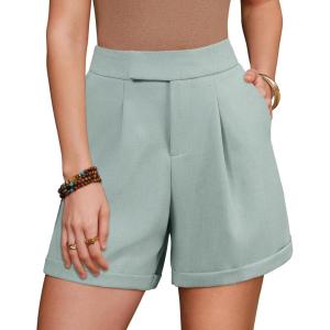 Arach&Cloz Women’s Linen Blend High Waist Business Casual Wide Leg Shorts 2026(Gray Green)