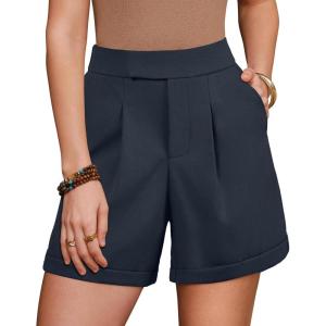Arach&Cloz Women’s Linen Blend High Waist Business Casual Wide Leg Shorts 2026(Navy)