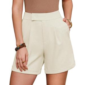Arach&Cloz Women’s Linen Blend High Waist Business Casual Wide Leg Shorts 2026(White)