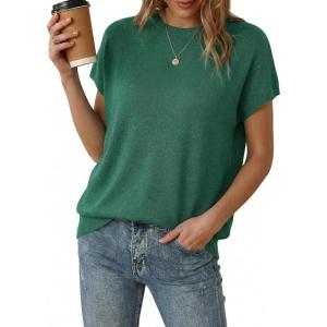 Arach&Cloz Women’s Wool Blend Short Sleeve Oversized Sweater Business Casual Tops 2026(Teal)