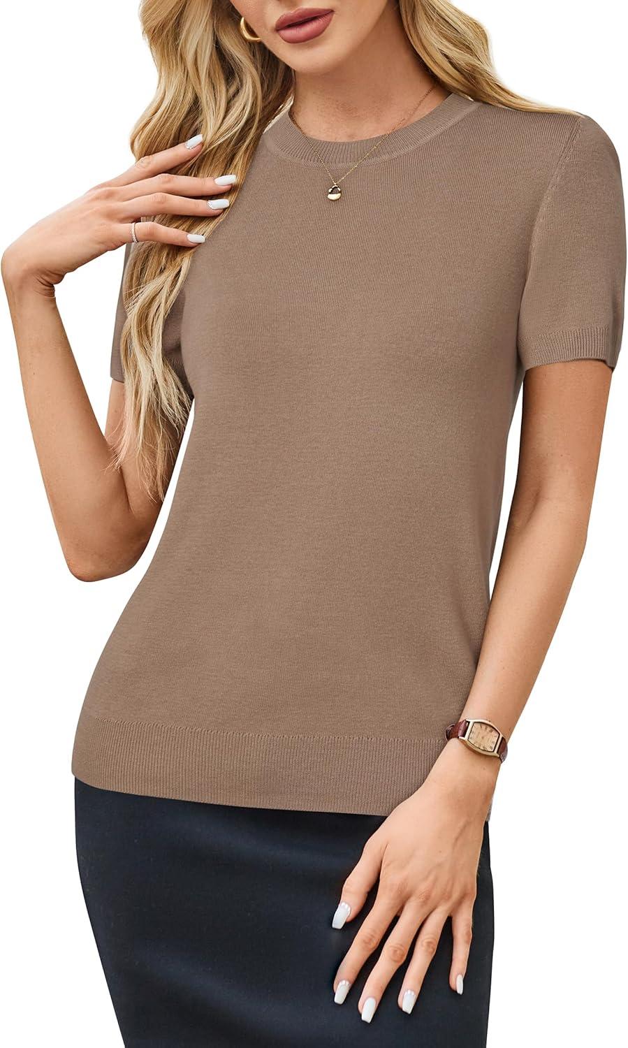 image:imageArachampCloz Womens Lightweight Wool Blend Short Sleeve Sweater Top Business CasualAcamel02