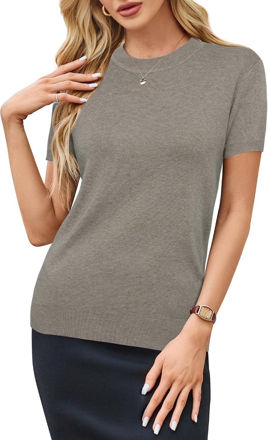 image:imageArachampCloz Womens Lightweight Wool Blend Short Sleeve Sweater Top Business CasualAgray Mocha