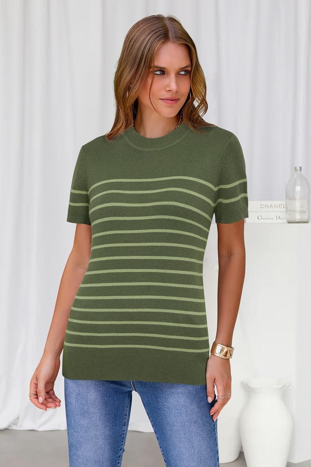 image:imageArachampCloz Womens Lightweight Wool Blend Short Sleeve Sweater Top Business CasualGrass Greenavocado Green