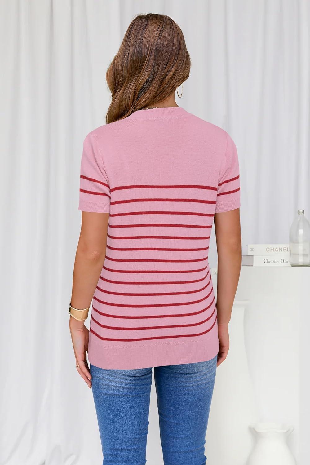 image:imageArachampCloz Womens Lightweight Wool Blend Short Sleeve Sweater Top Business CasualPinkred