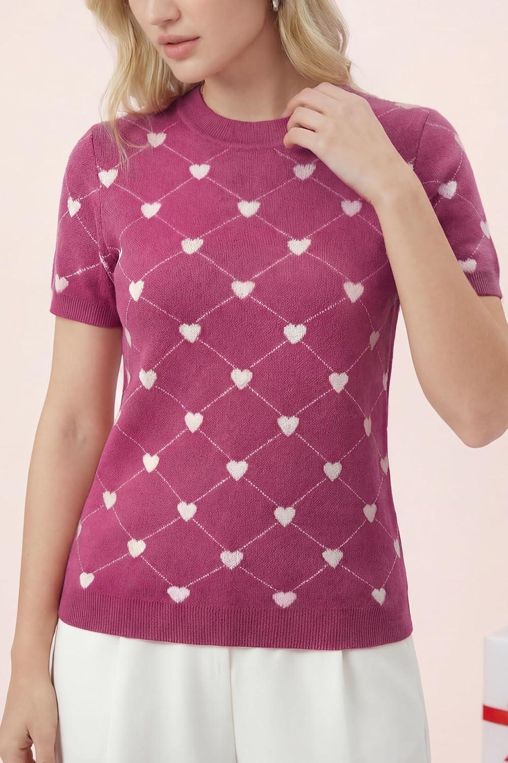 image:imageArachampCloz Womens Lightweight Wool Blend Short Sleeve Sweater Top Business CasualRose Heart