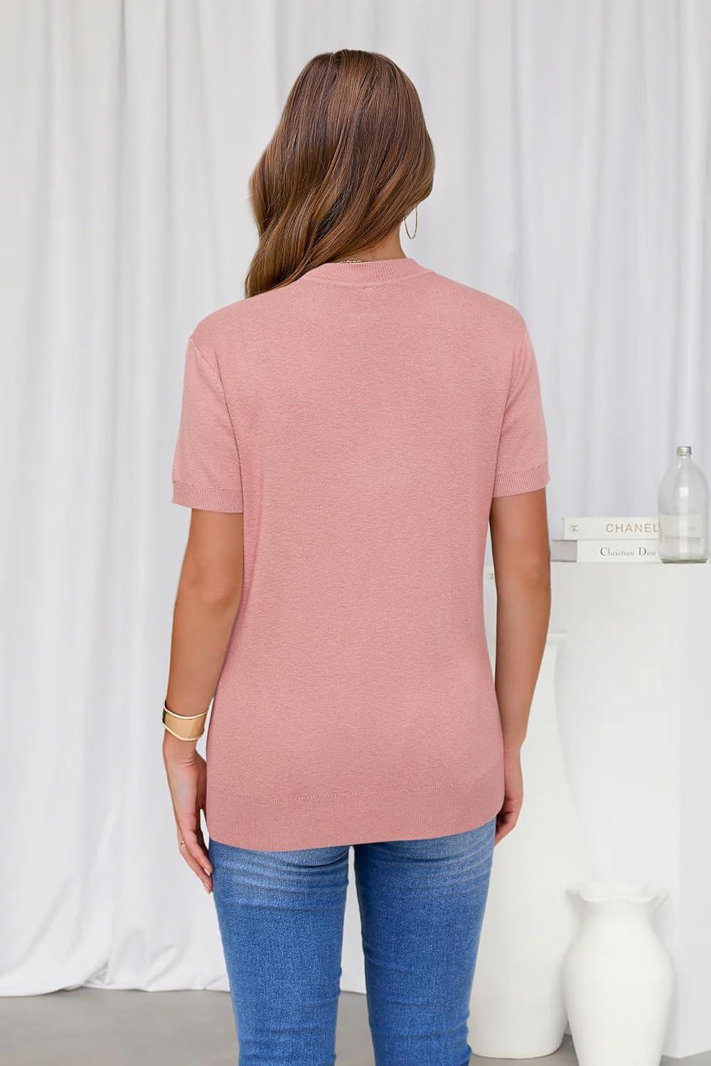 image:imageArachampCloz Womens Lightweight Wool Blend Short Sleeve Sweater Top Business CasualSakura Pink