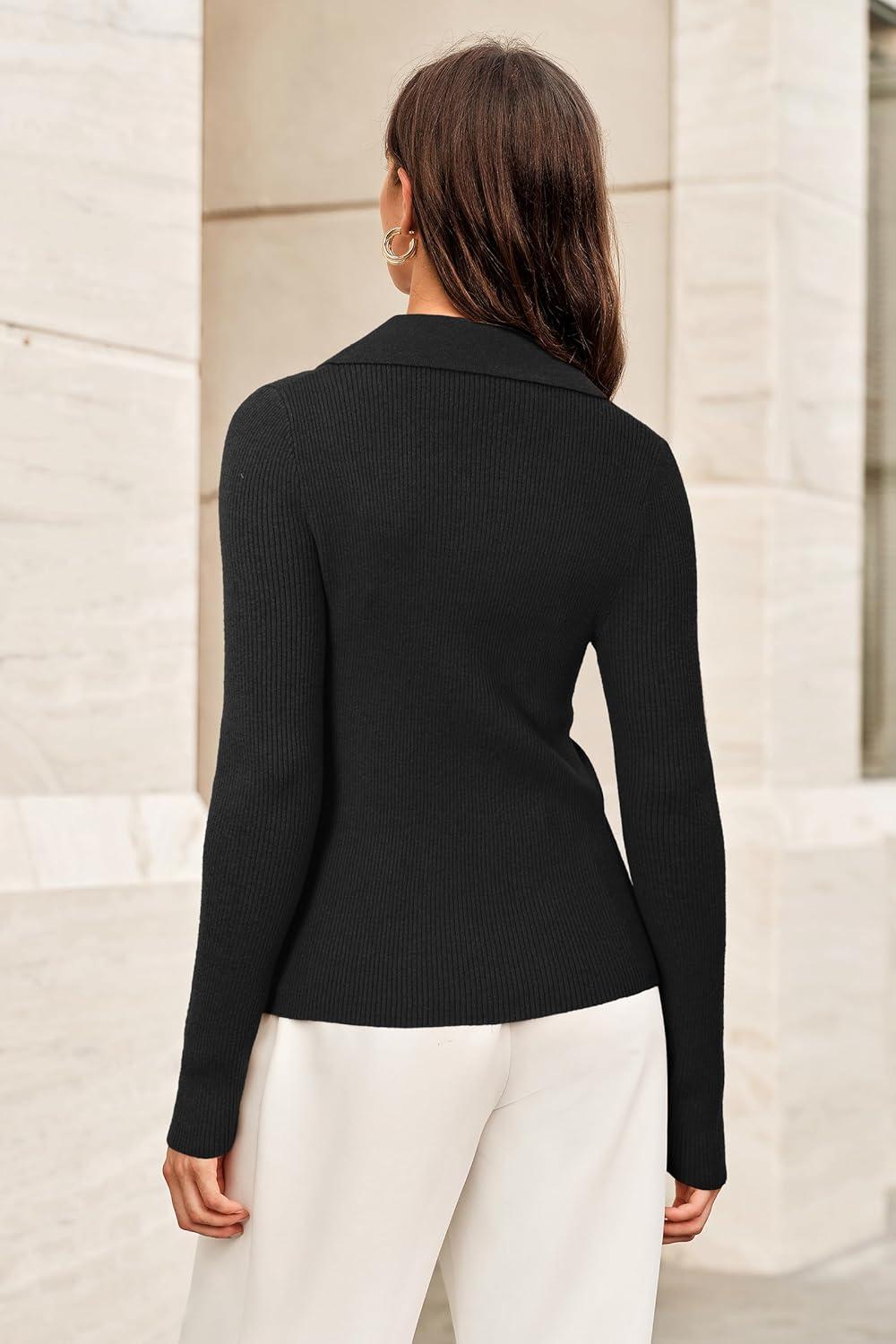 image:imageArachampCloz Womens Wool Blend Polo Sweater Shirt Business Casual Slim Fitted Fall Tops 2025Black