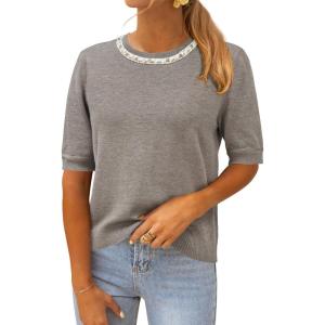 Arach&Cloz Women’s Wool Blend Elegant Crew Neck Sweaters for Fall 2025(Gray Mocha)
