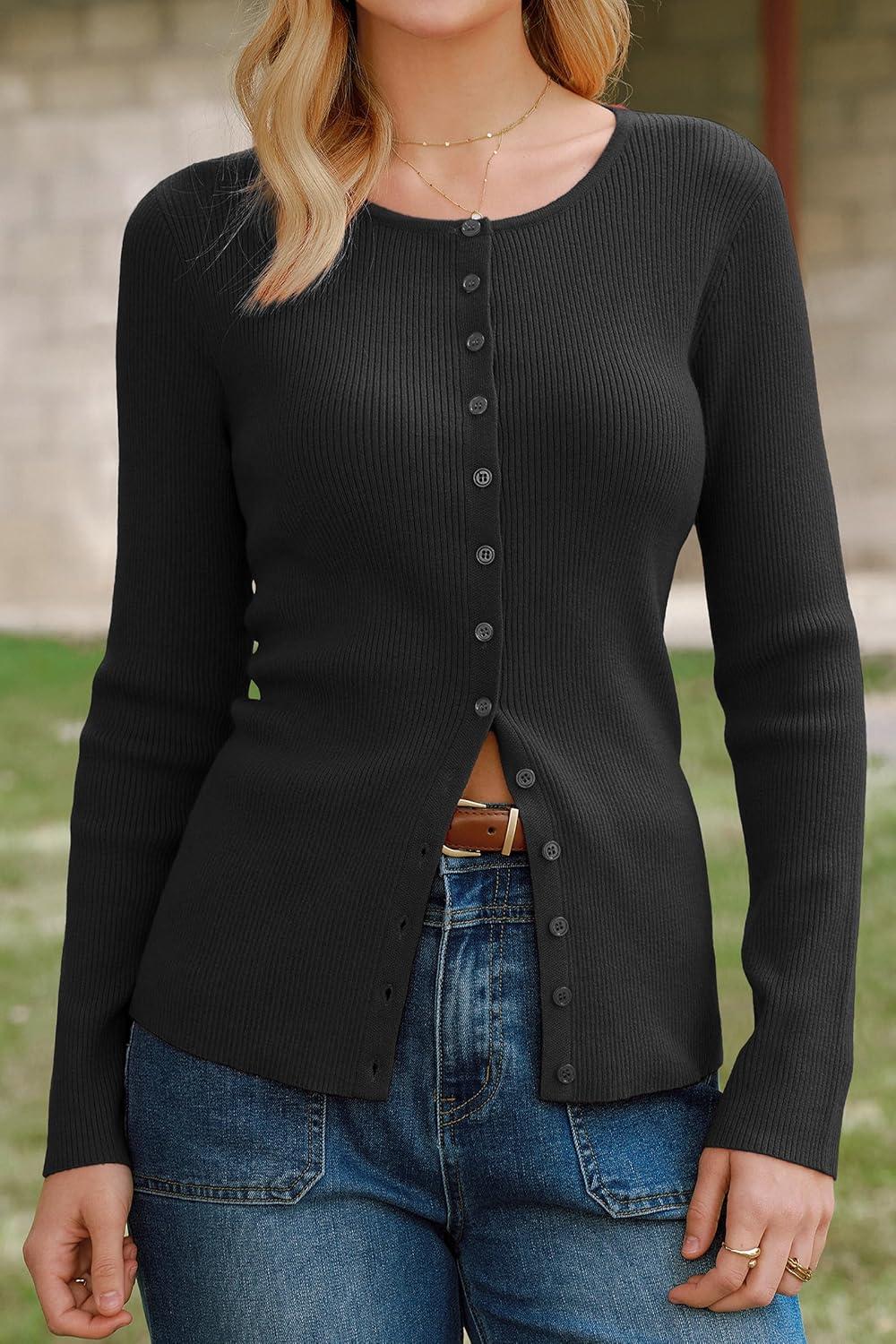 image:imageArachampCloz Womens Wool Blend Button Up Business Casual Cardigan Tops Outfits 2026Black