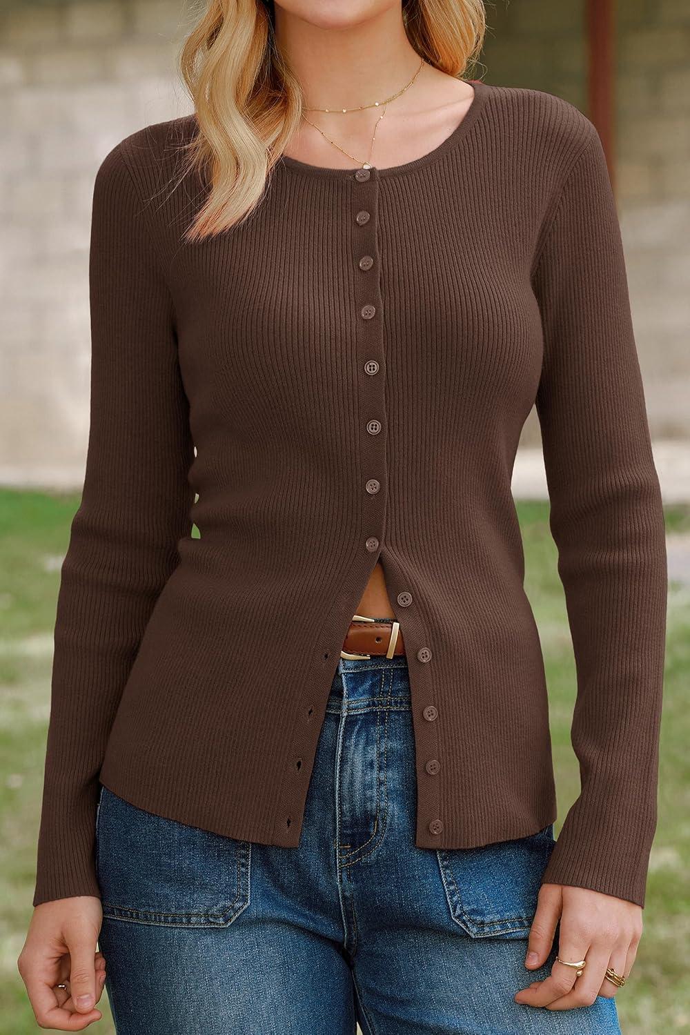 image:imageArachampCloz Womens Wool Blend Button Up Business Casual Cardigan Tops Outfits 2026Coffee