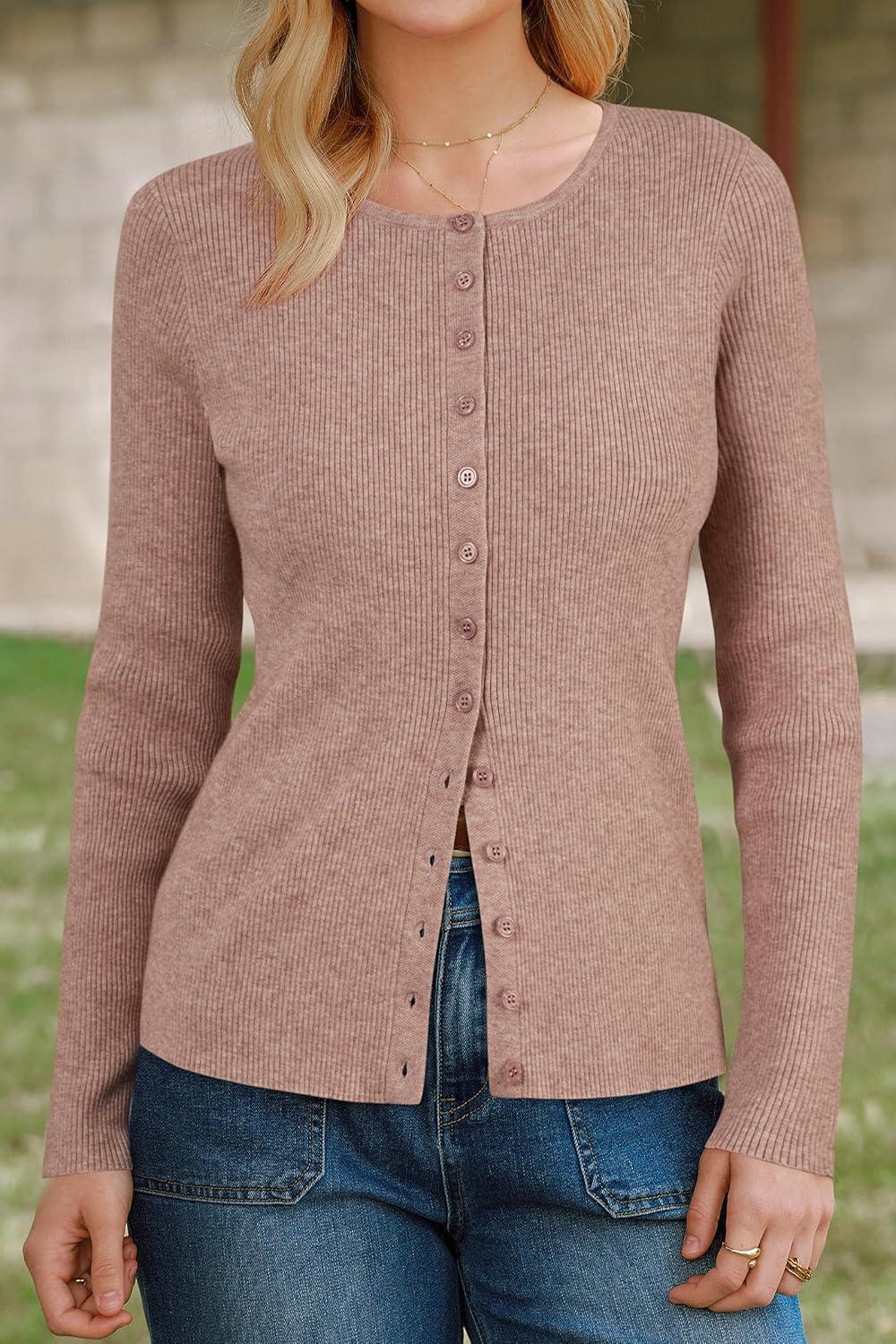 image:imageArachampCloz Womens Wool Blend Button Up Business Casual Cardigan Tops Outfits 2026Oatmeal Dusty Pink