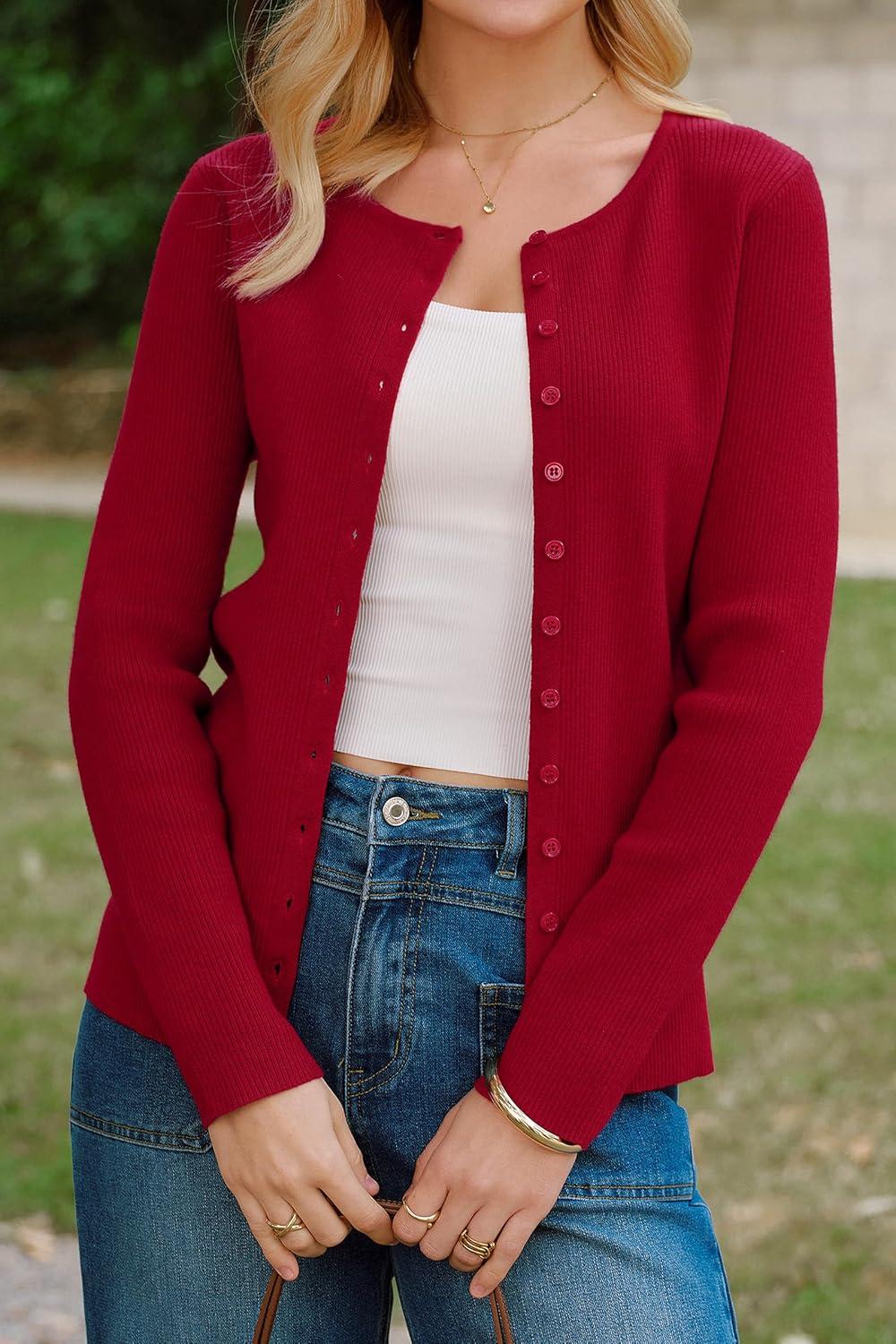 image:imageArachampCloz Womens Wool Blend Button Up Business Casual Cardigan Tops Outfits 2026Red