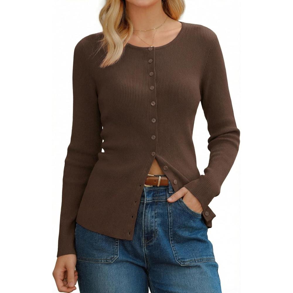 image:imageArachampCloz Womens Wool Blend Button Up Business Casual Cardigan Tops Outfits 2026Coffee
