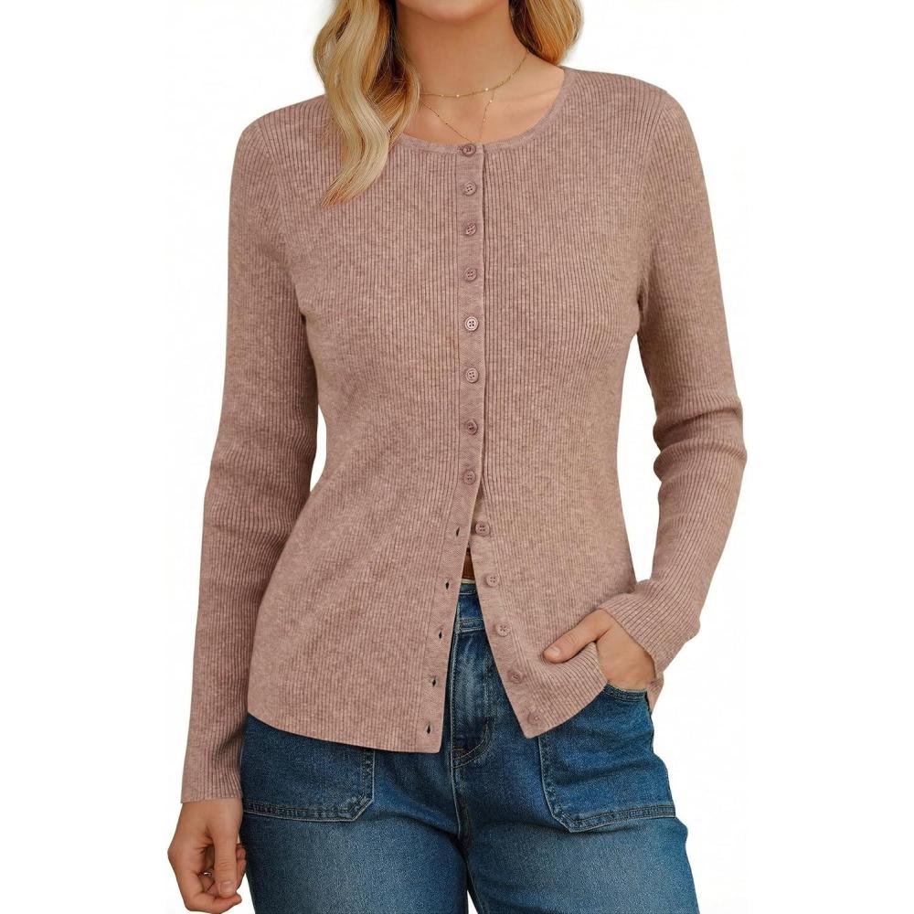 image:imageArachampCloz Womens Wool Blend Button Up Business Casual Cardigan Tops Outfits 2026Oatmeal Dusty Pink