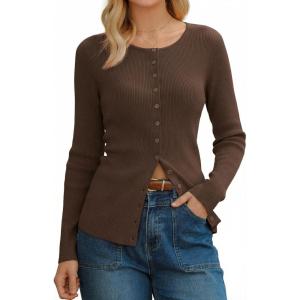 Arach&Cloz Women’s Wool Blend Button Up Business Casual Cardigan Tops Outfits 2026(Coffee)