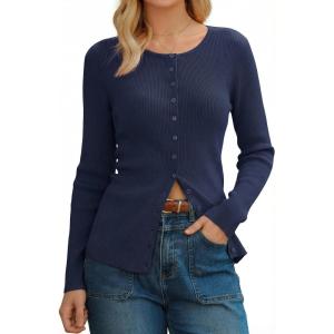 Arach&Cloz Women’s Wool Blend Button Up Business Casual Cardigan Tops Outfits 2026(Navy)