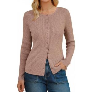Arach&Cloz Women’s Wool Blend Button Up Business Casual Cardigan Tops Outfits 2026(Oatmeal Dusty Pink)