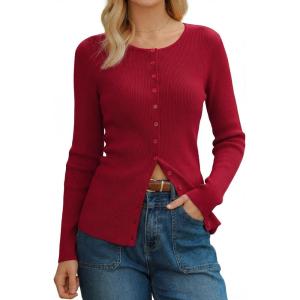Arach&Cloz Women’s Wool Blend Button Up Business Casual Cardigan Tops Outfits 2026(Red)