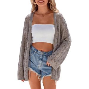 Arach&Cloz Women’s Linen Blend Summer Crochet Cardigans Lightweight Lacey Kint Hollow Out Beach Vacation Outfits Trendy 2026(Nutmeg)