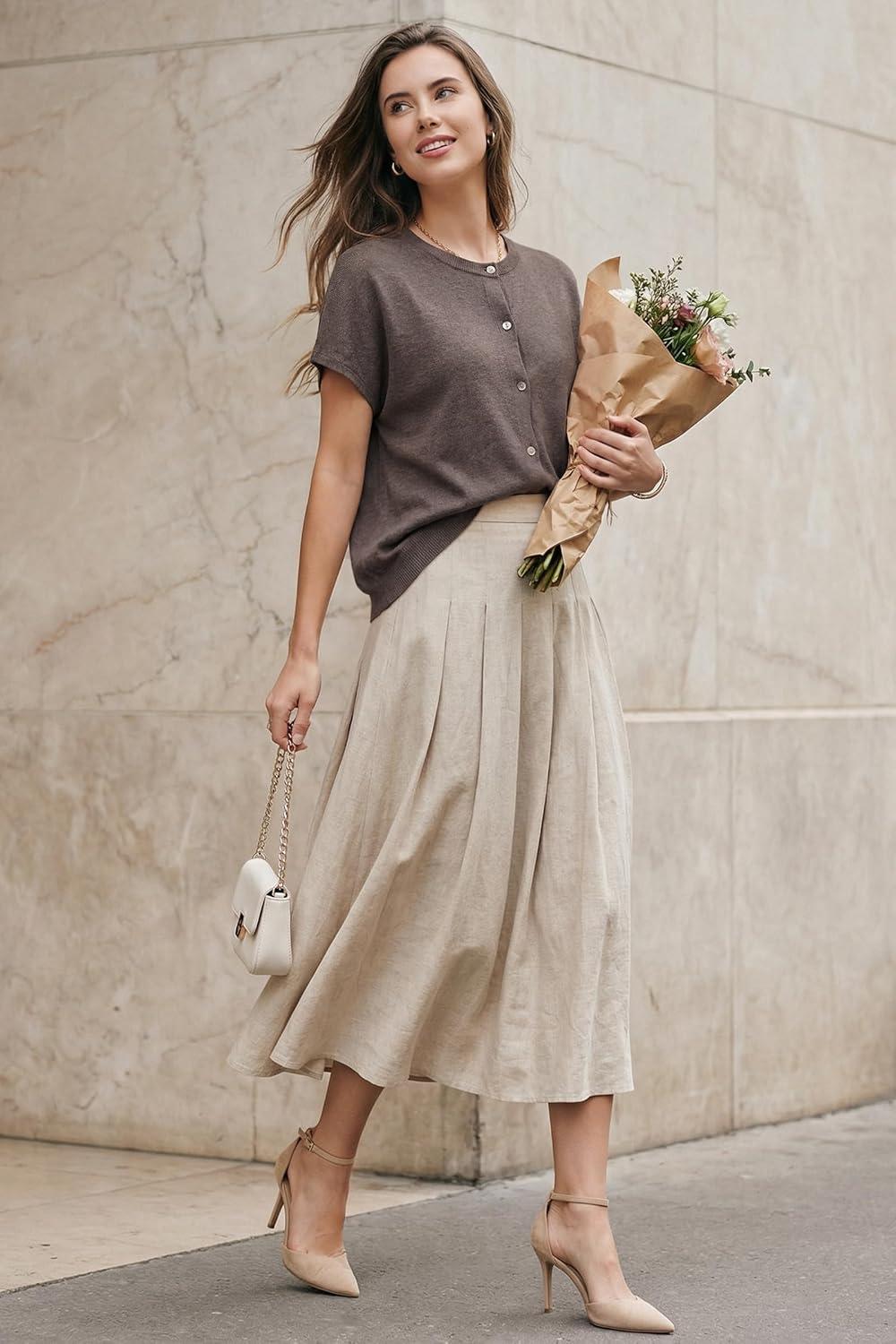 image:imageArachampCloz Womens Wool Blend Oversized Lightweight Cardigan Short Sleeve Summer Casual Sweaters TopsCoffee