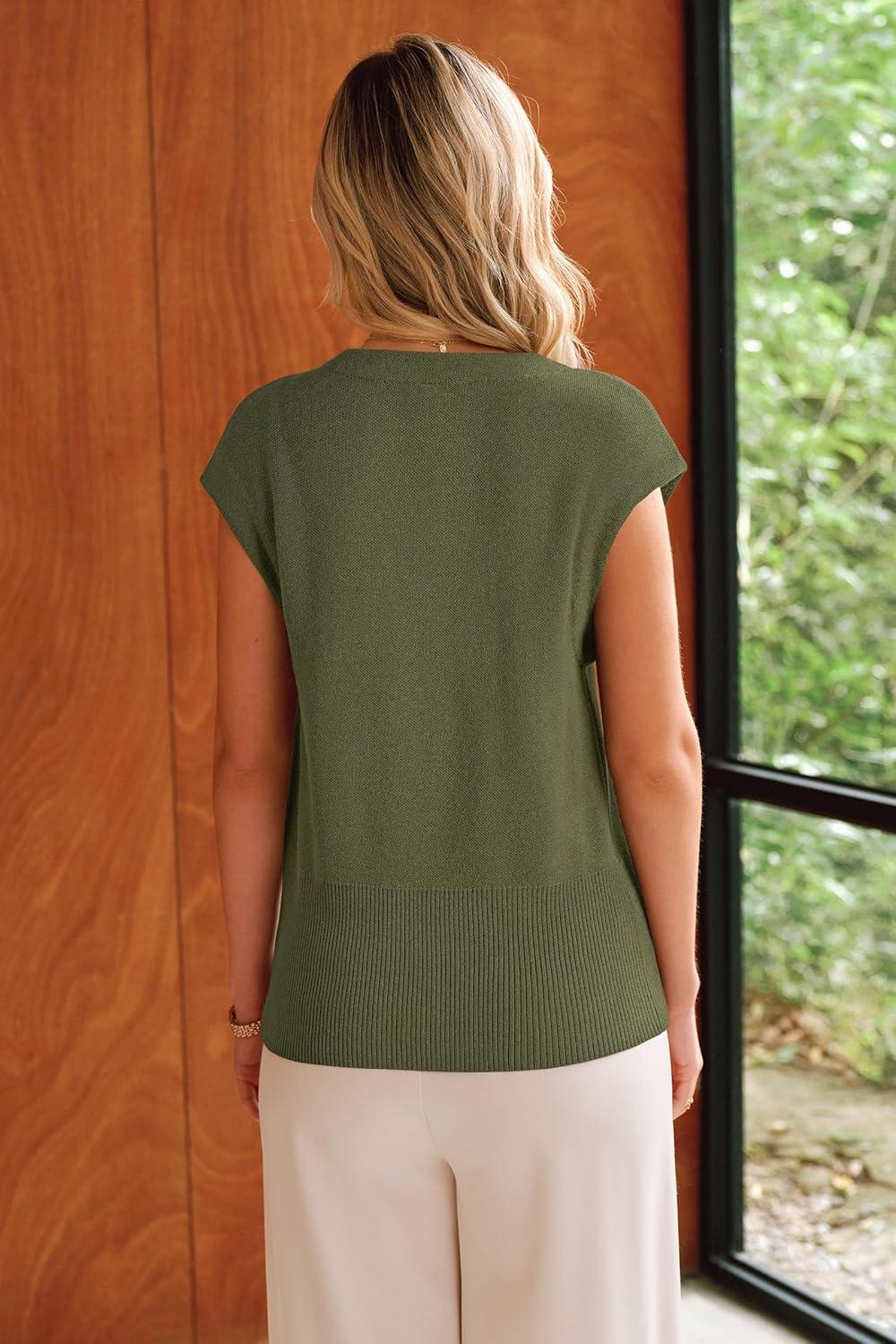 image:imageArachampCloz Womens Wool Blend Sweater Vest V Neck Button Down Cardigan Business Casual Tops 2026Olive Green