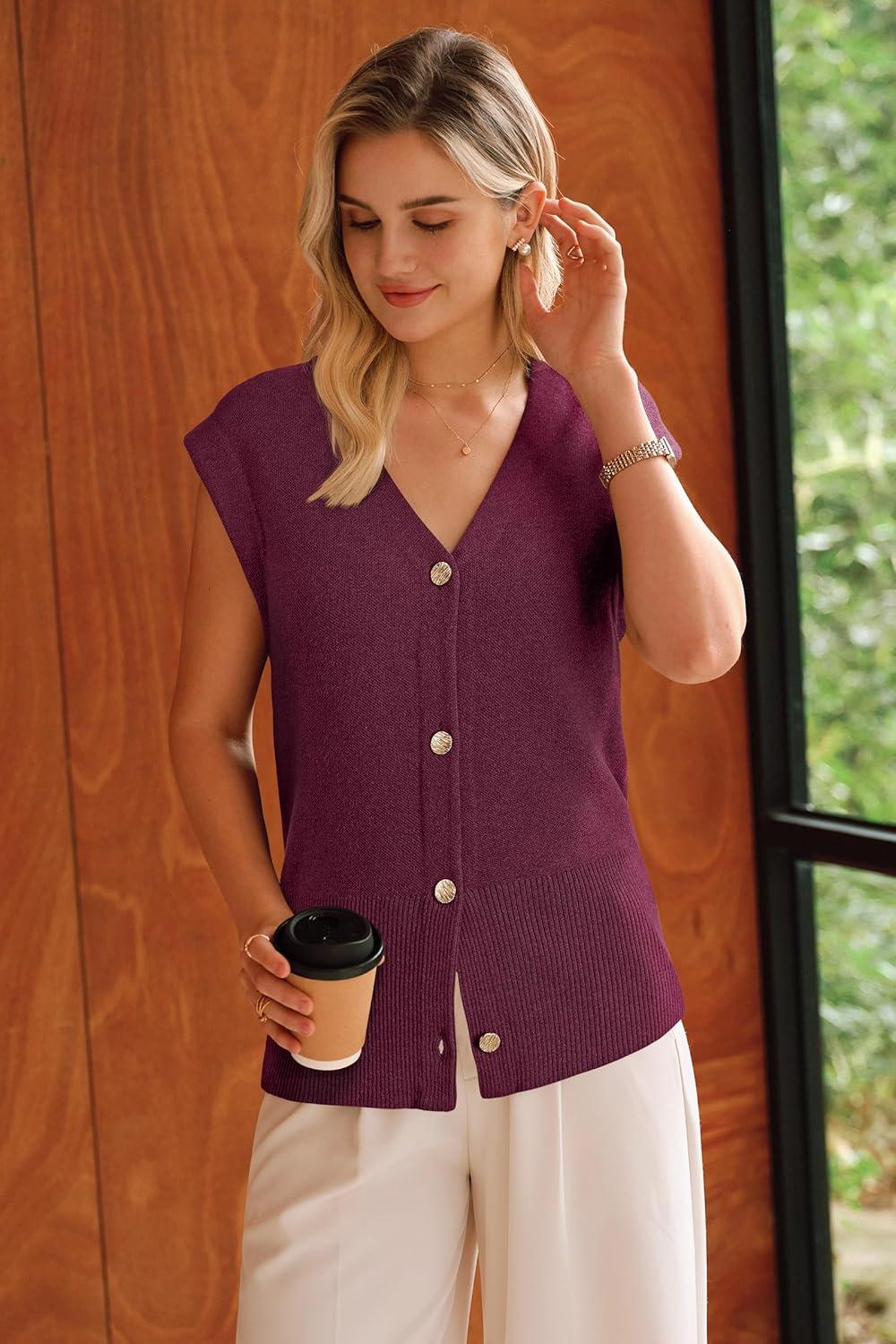 image:imageArachampCloz Womens Wool Blend Sweater Vest V Neck Button Down Cardigan Business Casual Tops 2026Wine
