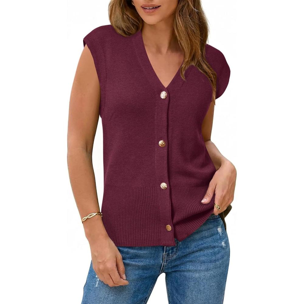 image:imageArachampCloz Womens Wool Blend Sweater Vest V Neck Button Down Cardigan Business Casual Tops 2026Wine