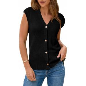 Arach&Cloz Women’s Wool Blend Sweater Vest V Neck Button Down Cardigan Business Casual Tops 2026(Black)