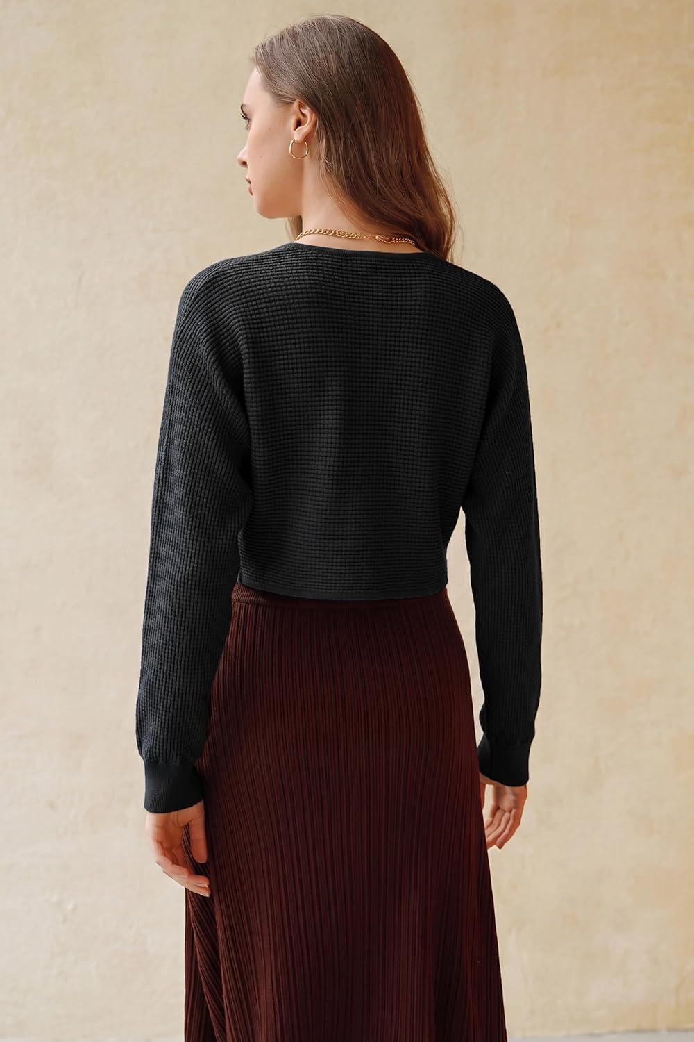 image:imageArachampCloz Womens 100 Cotton Bolero Shrug V Neck Cropped Cardigan Knit SweatersBlack
