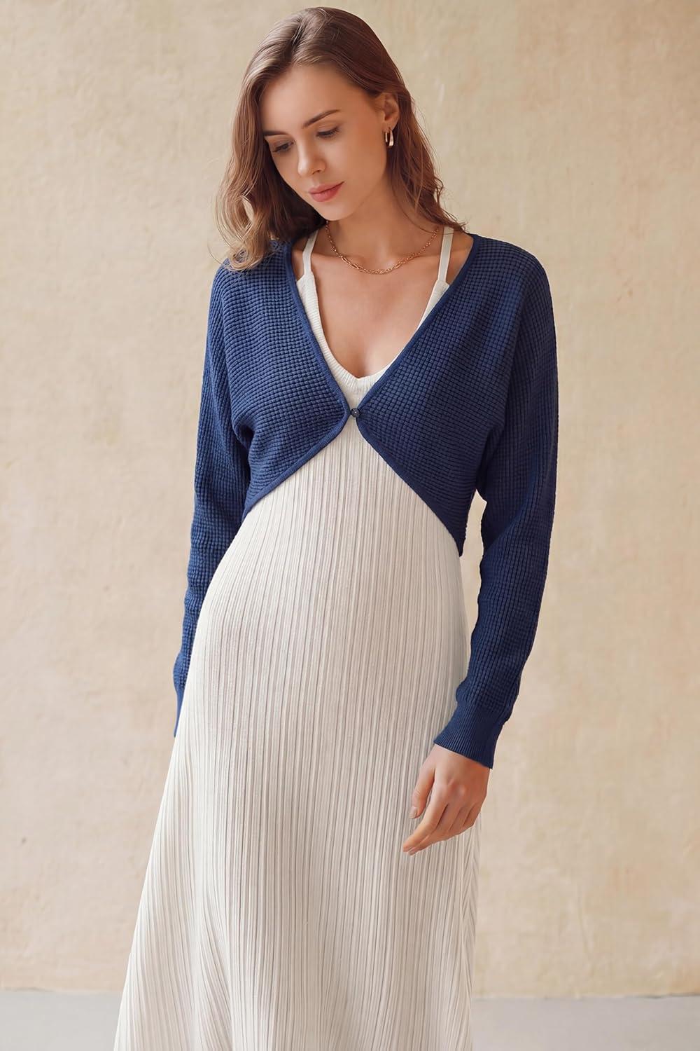 image:imageArachampCloz Womens 100 Cotton Bolero Shrug V Neck Cropped Cardigan Knit SweatersNavy