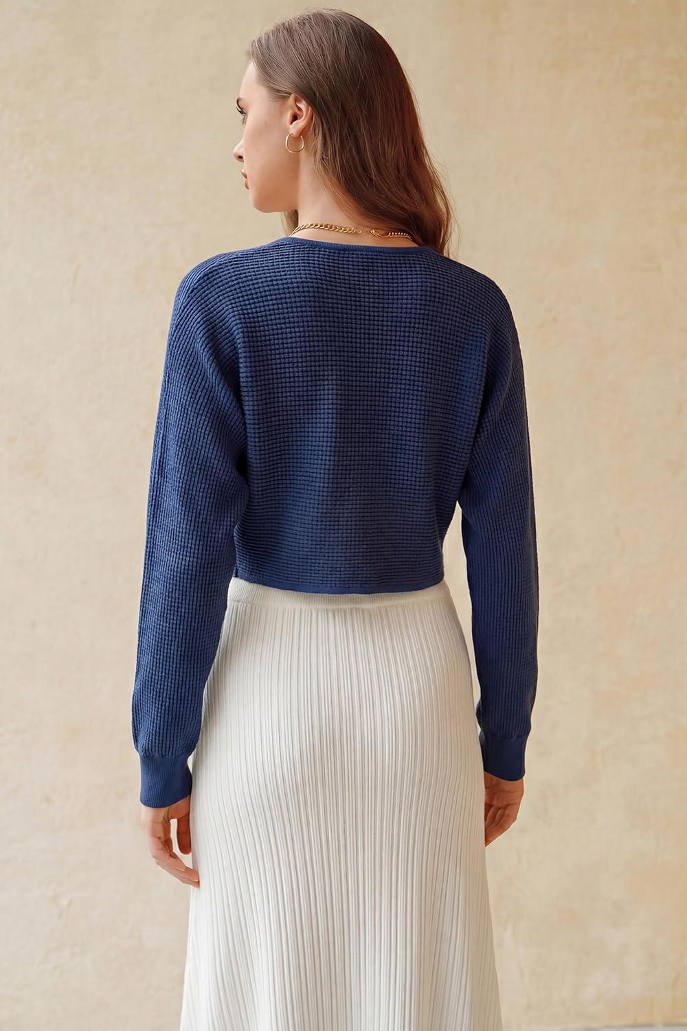 image:imageArachampCloz Womens 100 Cotton Bolero Shrug V Neck Cropped Cardigan Knit SweatersNavy