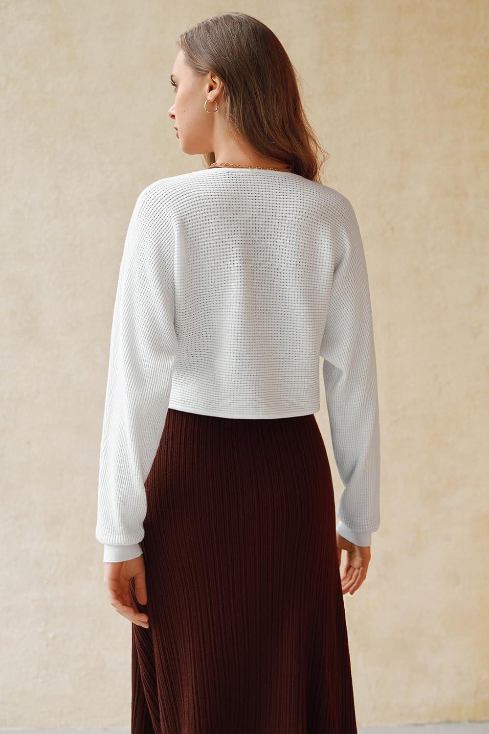 image:imageArachampCloz Womens 100 Cotton Bolero Shrug V Neck Cropped Cardigan Knit SweatersWhite