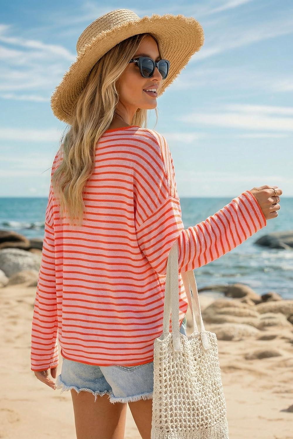 image:imageArachampCloz Womens Oversized Linen Blend Beach Vacation Cover Up Summer Casual Off Shoulder Tops 2026Coral Pink