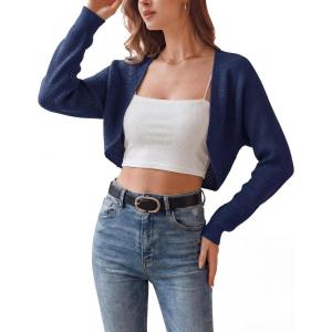 Arach&Cloz Women’s 100% Cotton Bolero Shrug V Neck Cropped Cardigan Knit Sweaters(Navy)