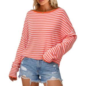 Arach&Cloz Women’s Oversized Linen Blend Beach Vacation Cover Up Summer Casual Off Shoulder Tops 2026(Coral Pink)