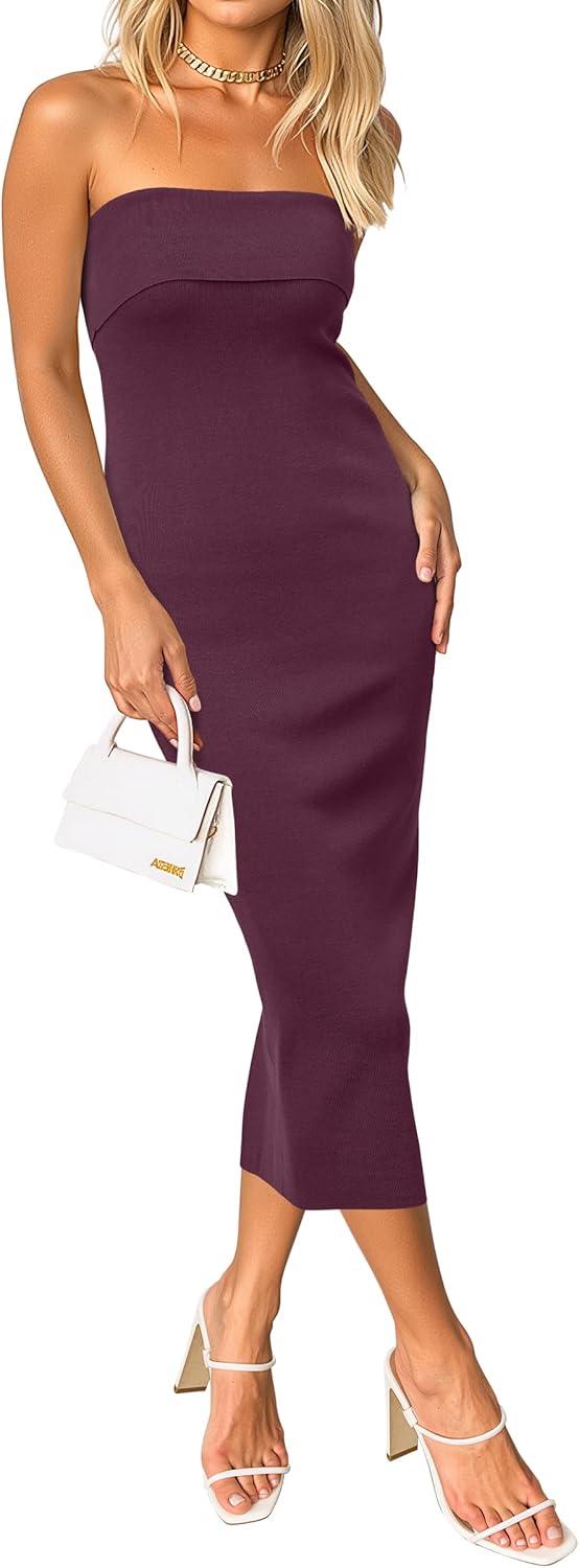 image:imageArachampCloz Womens Silk Blend Fold Over Elegant Classy Wedding Guest Dress 2025Burgundy Purple