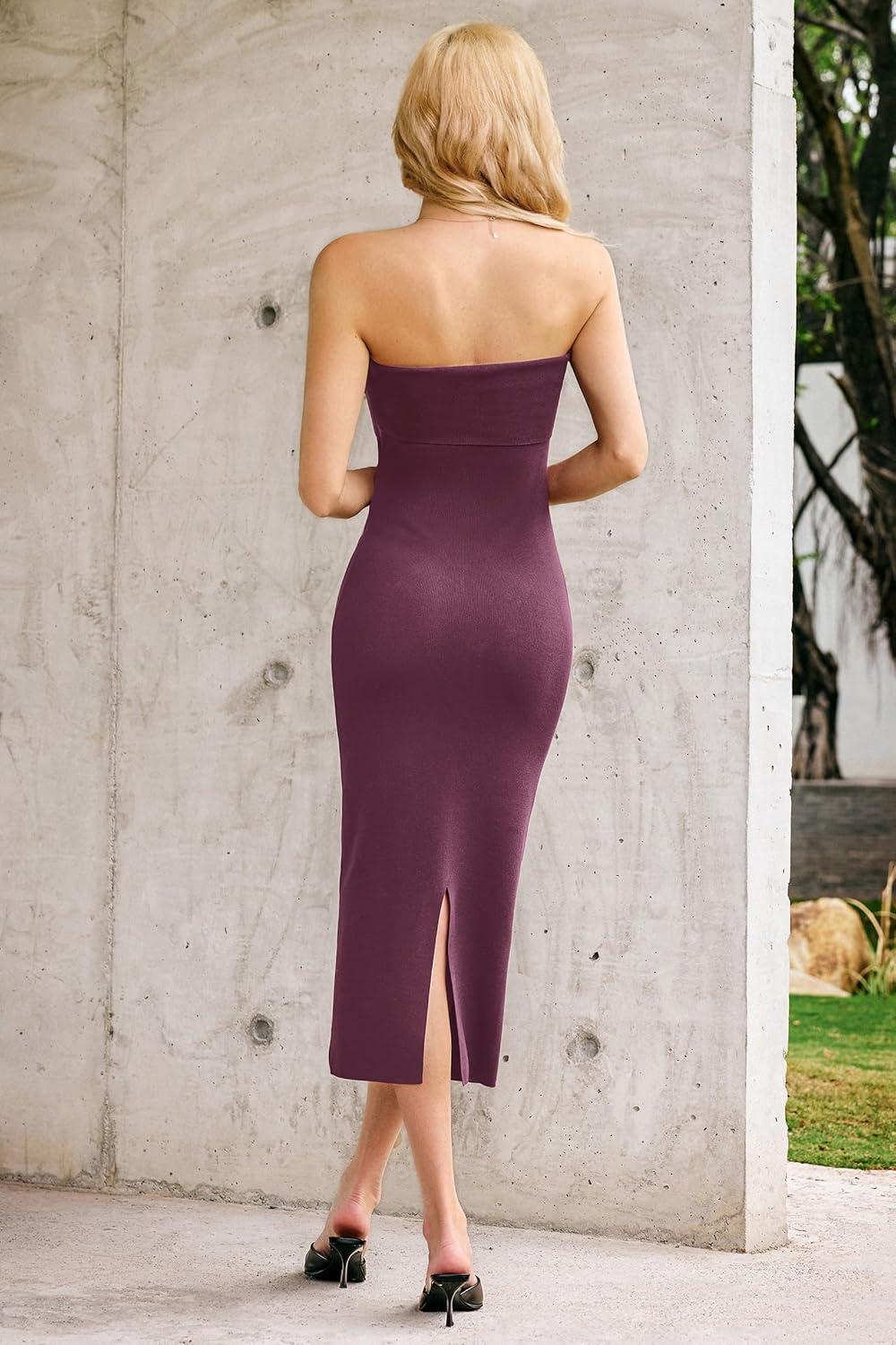 image:imageArachampCloz Womens Silk Blend Fold Over Elegant Classy Wedding Guest Dress 2025Burgundy Purple