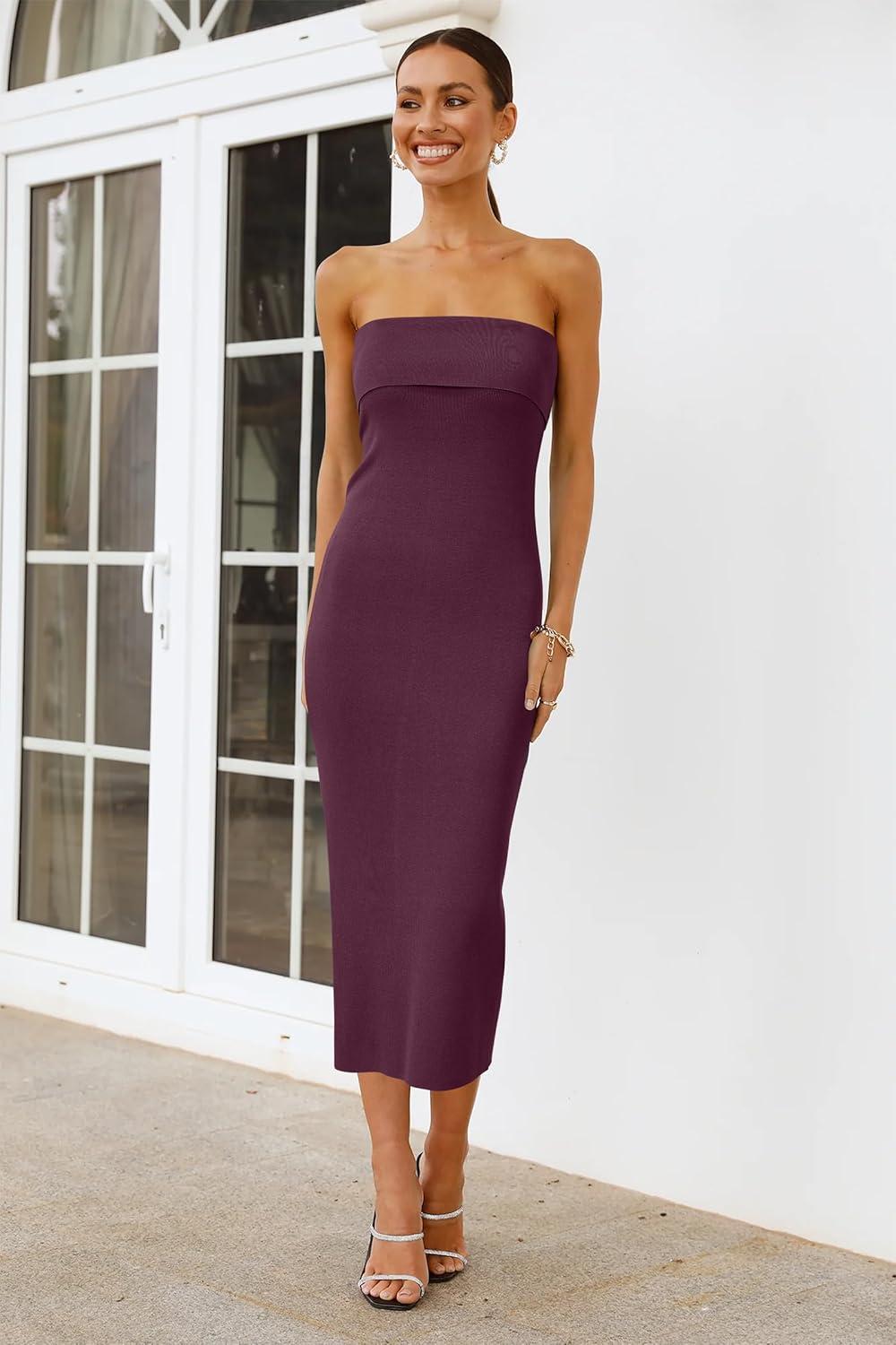 image:imageArachampCloz Womens Silk Blend Fold Over Elegant Classy Wedding Guest Dress 2025Burgundy Purple