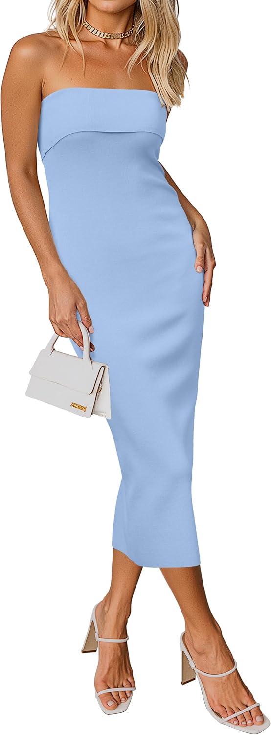 image:imageArachampCloz Womens Silk Blend Fold Over Elegant Classy Wedding Guest Dress 2025Dusty Blue