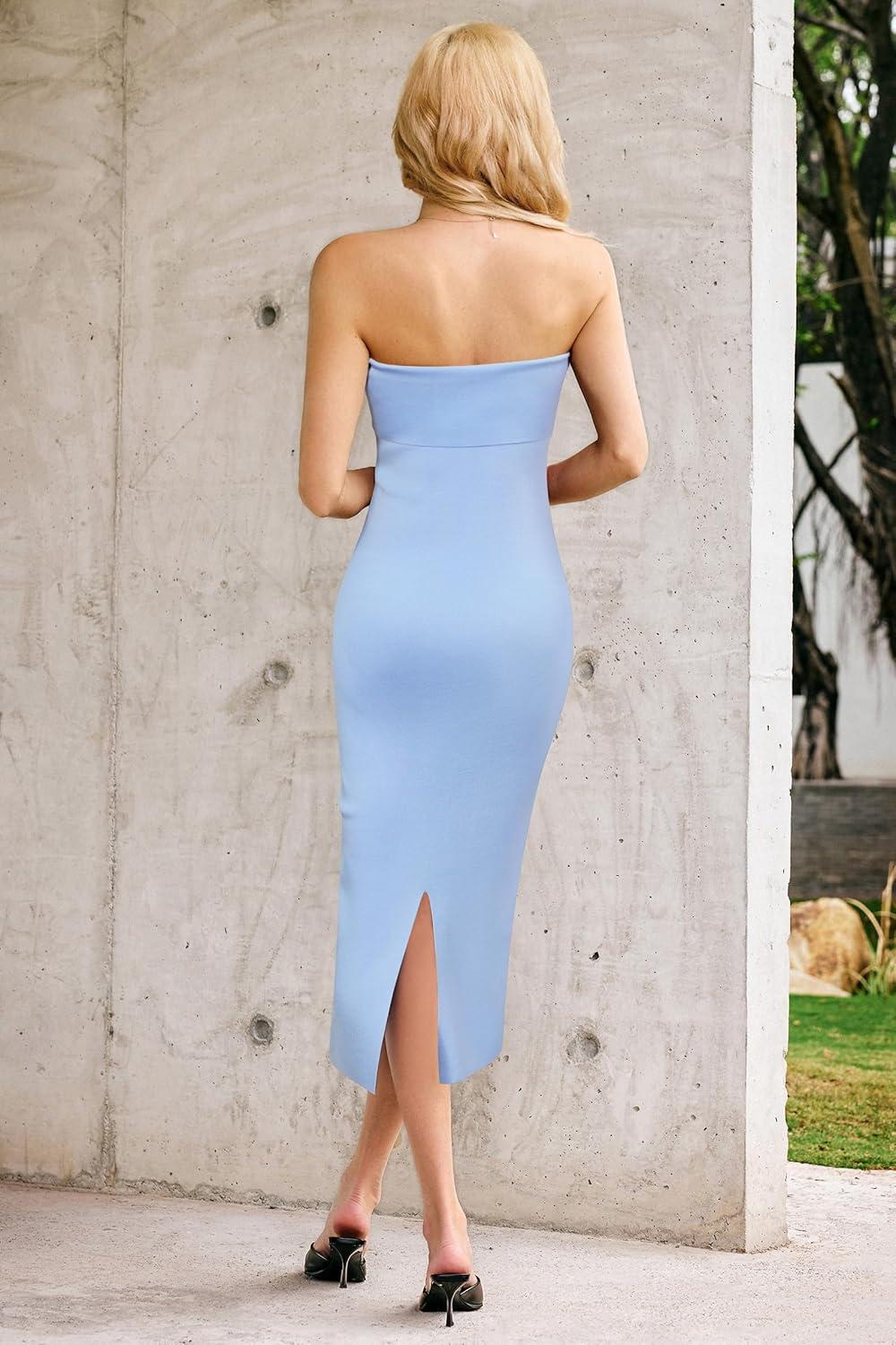 image:imageArachampCloz Womens Silk Blend Fold Over Elegant Classy Wedding Guest Dress 2025Dusty Blue